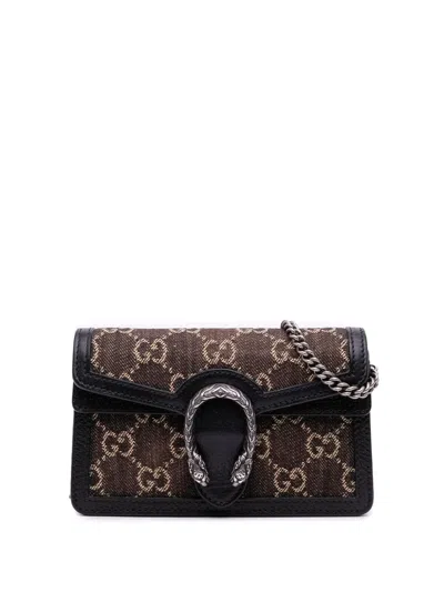 Pre-owned Gucci 2016-2025 Mini Gg Denim Dionysus Crossbody Bag In Brown