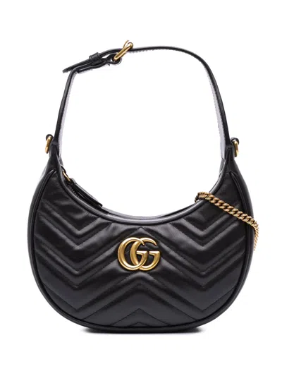 Pre-owned Gucci 2016-2025 Mini Gg Marmont Half Moon Bag Satchel In Black