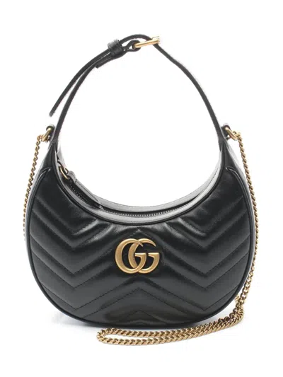 Pre-owned Gucci 2016-2025 Mini Gg Marmont Half Moon Bag Satchel In Black