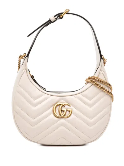 Pre-owned Gucci 2016-2025 Mini Gg Marmont Half Moon Bag Satchel In White