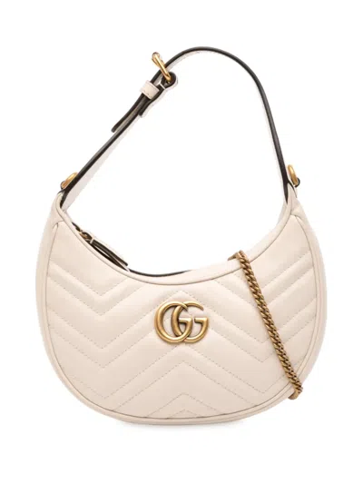 Pre-owned Gucci 2016-2025 Mini Gg Marmont Half Moon Bag Satchel In White