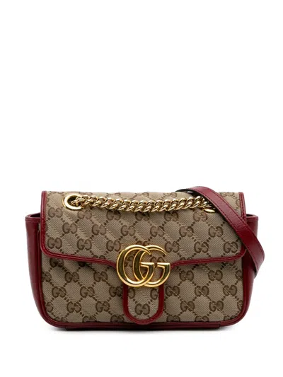 Pre-owned Gucci 2016-2025 Mini Gg Marmont Matelasse Canvas Flap Crossbody Bag In Brown