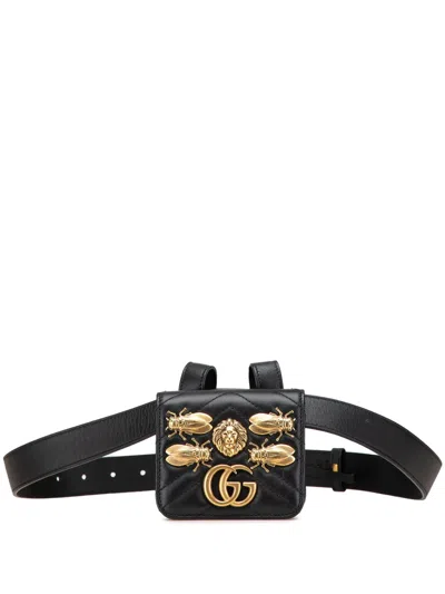 Pre-owned Gucci 2016-2025 Mini Gg Marmont Matelasse Leather Animal Studs Pouch Bag Belt Bag
