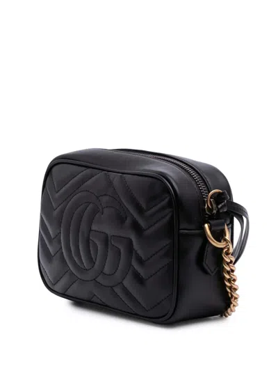 Pre-owned Gucci 2016-2025 Mini Gg Marmont Matelasse Leather Crossbody Bag In Black