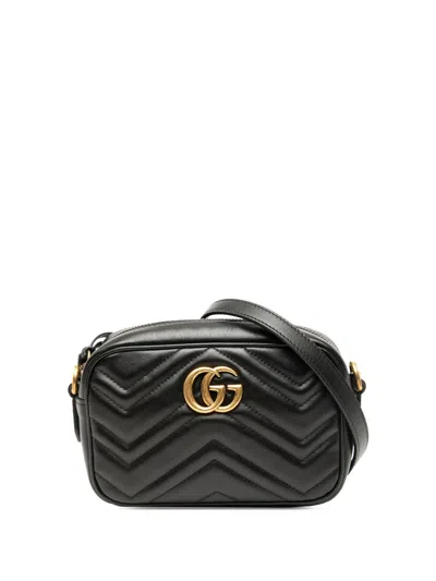 Pre-owned Gucci 2016-2025 Mini Gg Marmont Matelasse Leather Crossbody Bag In Black