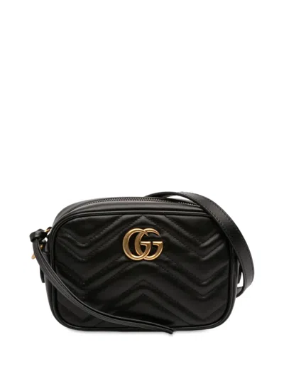 Pre-owned Gucci 2016-2025 Mini Gg Marmont Matelasse Leather Crossbody Bag In Black