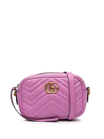 Pre-owned Gucci 2016-2025 Mini Gg Marmont Matelasse Leather Crossbody Bag In Pink