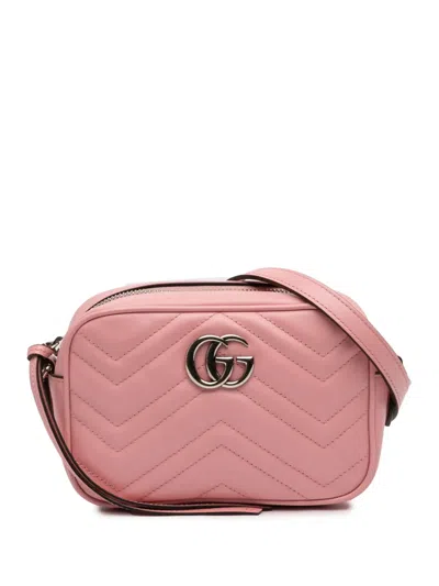 Pre-owned Gucci 2016-2025 Mini Gg Marmont Matelasse Leather Crossbody Bag In Pink