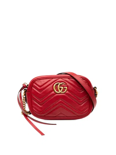 Pre-owned Gucci 2016-2025 Mini Gg Marmont Matelasse Leather Crossbody Bag In Red