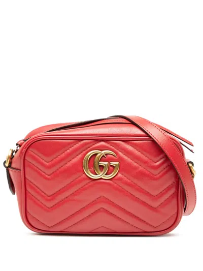 Pre-owned Gucci 2016-2025 Mini Gg Marmont Matelasse Leather Crossbody Bag In Red