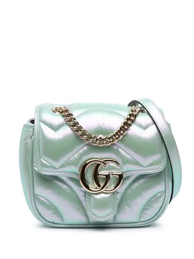 Pre-owned Gucci 2016-2025 Mini Gg Marmont Matelasse Leather Flap Crossbody Bag In Green