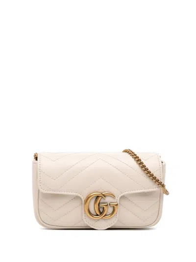 Pre-owned Gucci 2016-2025 Mini Gg Marmont Matelasse Leather Flap Crossbody Bag In White