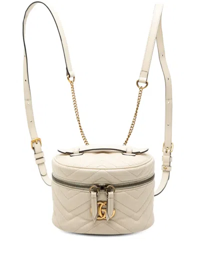 Pre-owned Gucci 2016-2025 Mini Gg Marmont Matelasse Leather Round Backpack In White