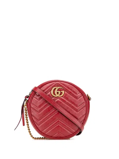 Pre-owned Gucci 2016-2025 Mini Gg Marmont Matelasse Leather Round Crossbody Bag