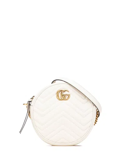 Pre-owned Gucci 2016-2025 Mini Gg Marmont Matelasse Leather Round Crossbody Bag In White