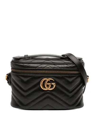 Pre-owned Gucci 2016-2025 Mini Gg Marmont Matelasse Leather Vanity Bag Satchel In Black