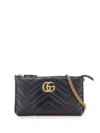 Pre-owned Gucci 2016-2025 Mini Gg Marmont Matelasse Leather Wallet On Chain Crossbody Bag In Black