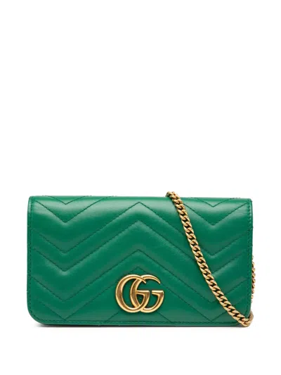 Pre-owned Gucci 2016-2025 Mini Gg Marmont Matelasse Leather Wallet On Chain Crossbody Bag In Green