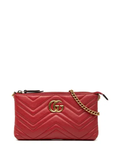Pre-owned Gucci 2016-2025 Mini Gg Marmont Matelasse Leather Wallet On Chain Crossbody Bag In Red