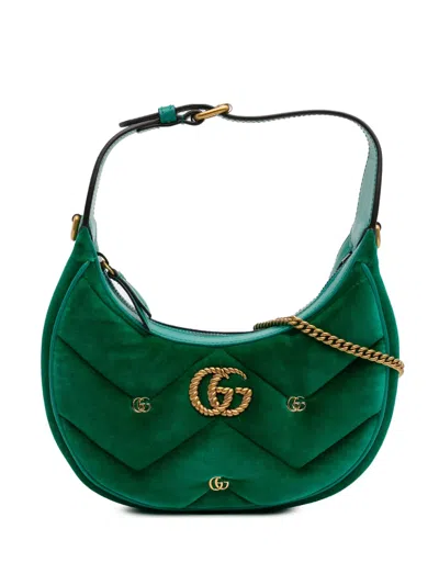 Pre-owned Gucci 2016-2025 Mini Gg Marmont Matelasse Velvet Torchon Half Moon Bag Satchel