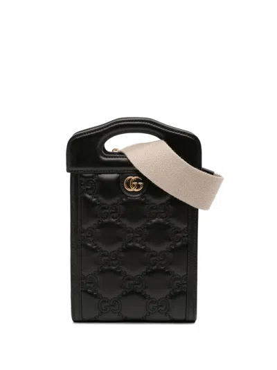 Pre-owned Gucci 2016-2025 Mini Gg Matelasse Leather Cut Out Handle Satchel In Black