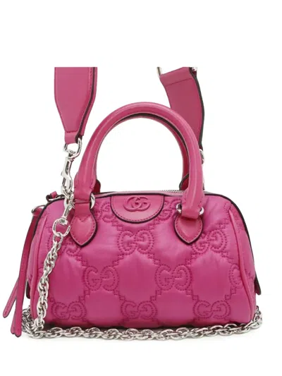 Pre-owned Gucci 2016-2025 Mini Gg Matelasse Nylon Marmont Satchel In Pink