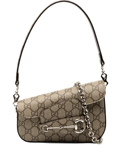 Pre-owned Gucci 2016-2025 Mini Gg Supreme Asymmetric Horsebit 1955 Shoulder Bag Satchel In Brown