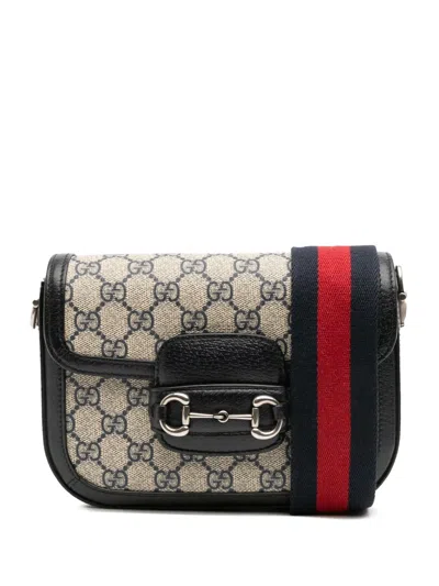 Pre-owned Gucci 2016-2025 Mini Gg Supreme Horsebit 1955 Crossbody Bag In Brown