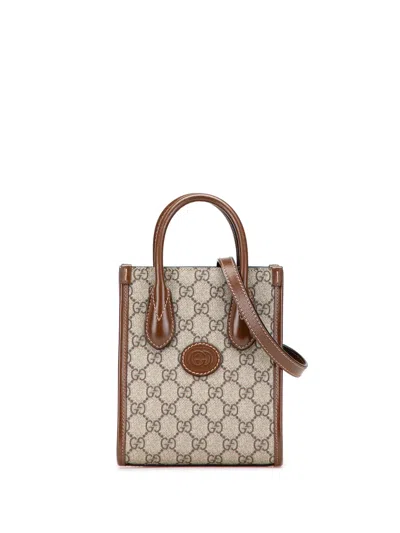 Pre-owned Gucci 2016-2025 Mini Gg Supreme Interlocking G Satchel In Brown
