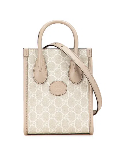 Pre-owned Gucci 2016-2025 Mini Gg Supreme Interlocking G Satchel In Brown