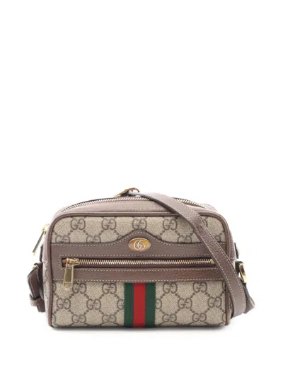 Pre-owned Gucci 2016-2025 Mini Gg Supreme Ophidia Crossbody Bag In Brown