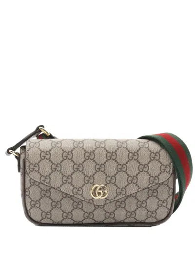 Pre-owned Gucci 2016-2025 Mini Gg Supreme Ophidia Crossbody Bag In Brown