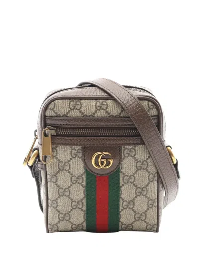 Pre-owned Gucci 2016-2025 Mini Gg Supreme Ophidia Crossbody Bag In Brown
