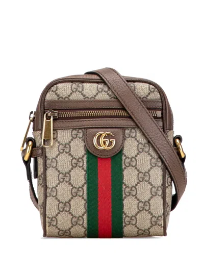 Pre-owned Gucci 2016-2025 Mini Gg Supreme Ophidia Crossbody Bag In Brown