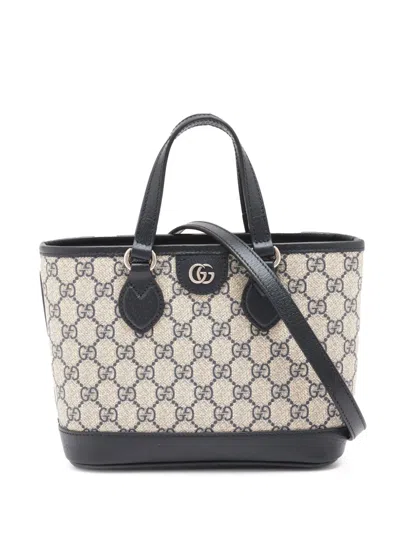 Pre-owned Gucci 2016-2025 Mini Gg Supreme Ophidia Tote Satchel In Brown