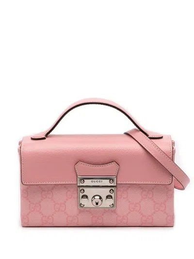 Pre-owned Gucci 2016-2025 Mini Gg Supreme Padlock Satchel In Pink