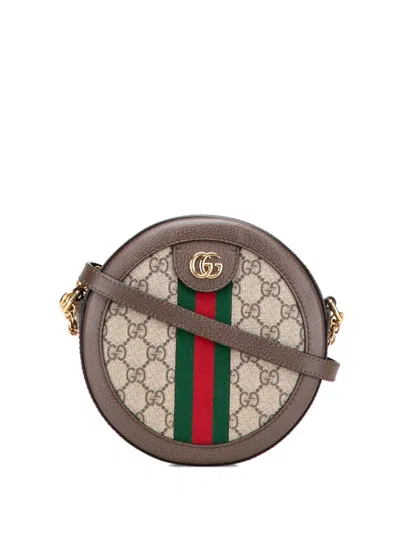 Pre-owned Gucci 2016-2025 Mini Gg Supreme Round Ophidia Crossbody Bag In Brown