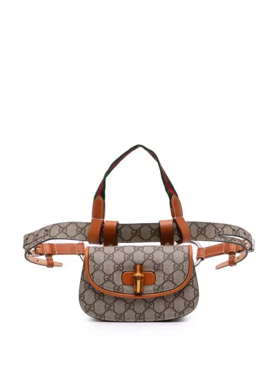 Pre-owned Gucci 2016-2025 Mini Gg Supreme Web Bamboo 1947 Belt Bag In Brown