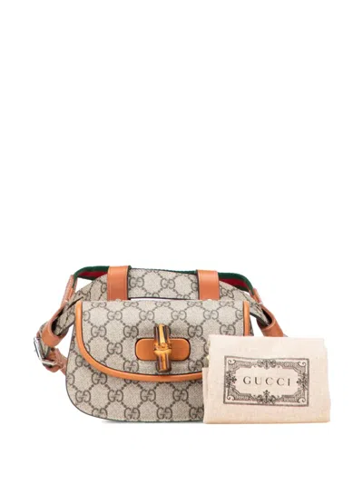 Pre-owned Gucci 2016-2025 Mini Gg Supreme Web Bamboo 1947 Belt Bag In Brown