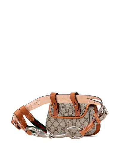 Pre-owned Gucci 2016-2025 Mini Gg Supreme Web Bamboo 1947 Belt Bag In Brown