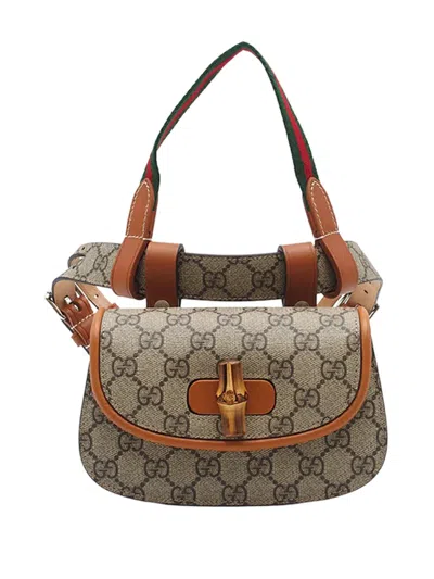 Pre-owned Gucci 2016-2025 Mini Gg Supreme Web Bamboo 1947 Belt Bag In Brown