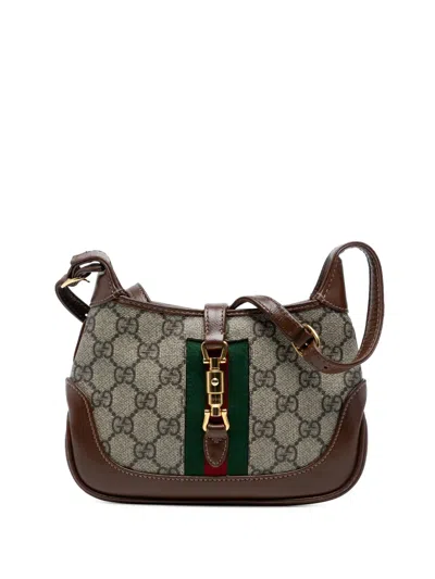 Pre-owned Gucci 2016-2025 Mini Gg Supreme Web Jackie 1961 Crossbody Bag In Brown