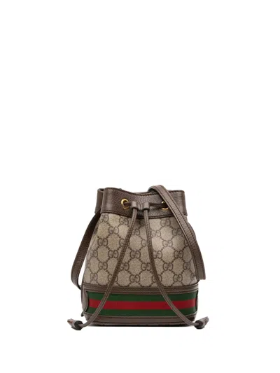 Pre-owned Gucci 2016-2025 Mini Gg Supreme Web Ophidia Bucket Bag In Brown