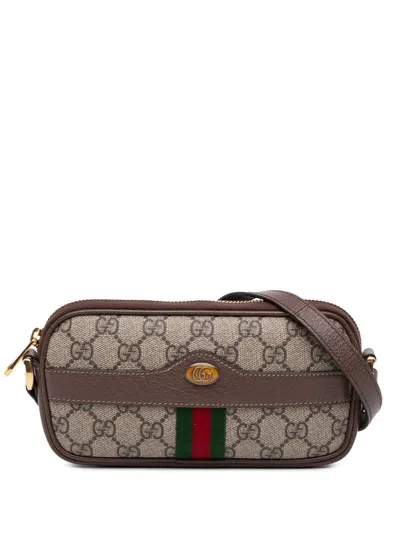 Pre-owned Gucci 2016-2025 Mini Gg Supreme Web Ophidia Crossbody Bag In Brown