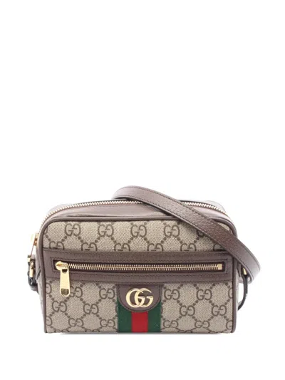 Pre-owned Gucci 2016-2025 Mini Gg Supreme Web Ophidia Crossbody Bag In Brown