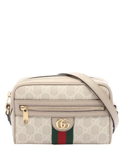 Pre-owned Gucci 2016-2025 Mini Gg Supreme Web Ophidia Crossbody Bag In Brown