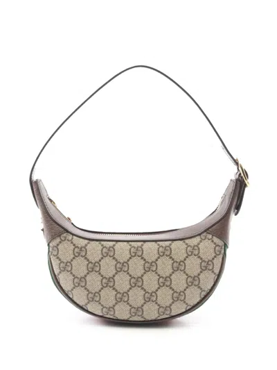 Pre-owned Gucci 2016-2025 Mini Gg Supreme Web Ophidia Shoulder Bag In Brown