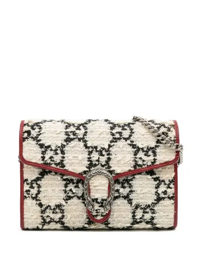 Pre-owned Gucci 2016-2025 Mini Gg Tweed Dionysus Wallet On Chain Crossbody Bag In Red