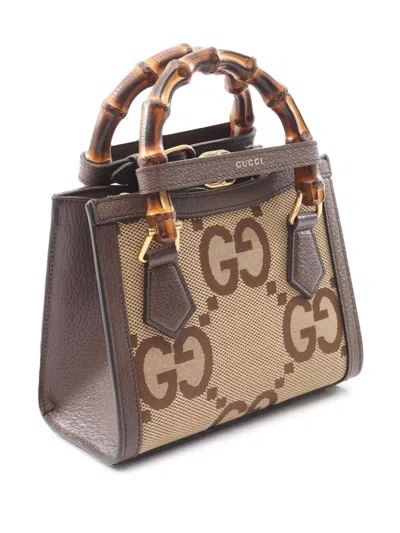Pre-owned Gucci 2016-2025 Mini Jumbo Gg Canvas Bamboo Diana Satchel In Brown