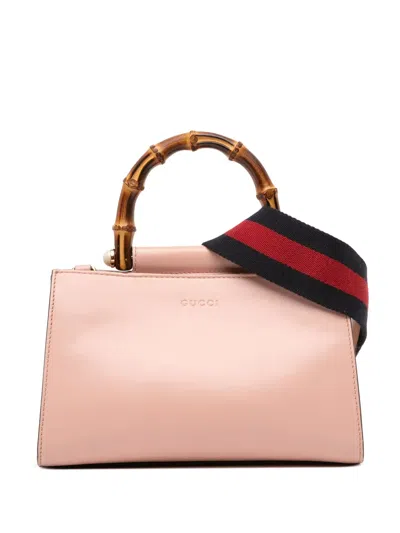 Pre-owned Gucci 2016-2025 Mini Leather Bamboo Nymphaea Satchel In Pink